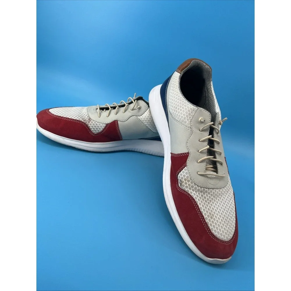 AMHERST MEN'S SHOE 13 M RED/WHITE/BLUE KNIT LACE‎ UP JOHNSTON&MURPHY 258538 MS50